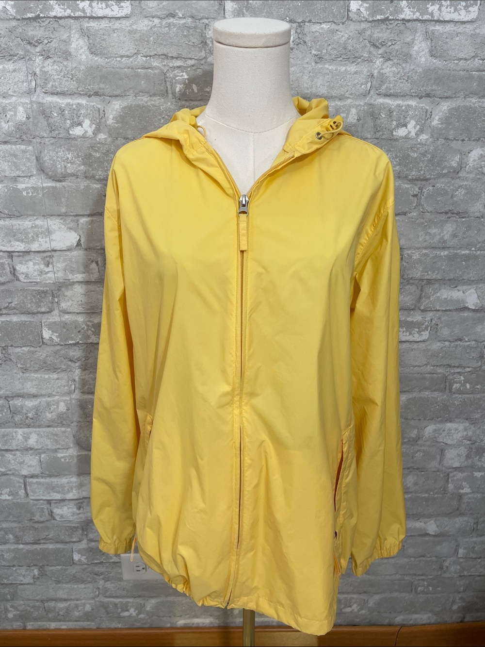 L.L. Bean yellow hooded nylon windbreaker jacket